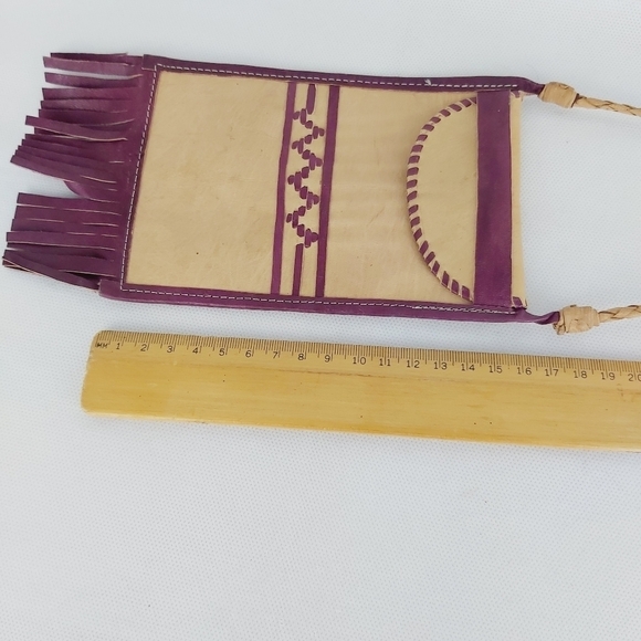 Handmade mini cross body leather purse with frange - Picture 7 of 9